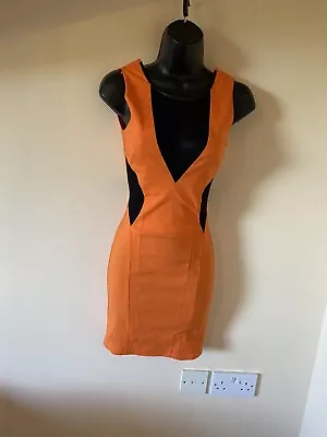 Orange/black Mesh Panel Dress Size 8 By Miss Selfridge • £10