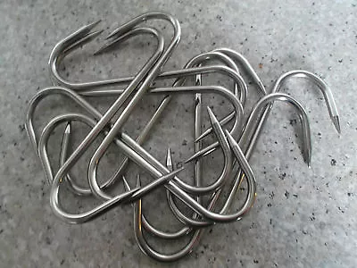 SET OF 10 LARGE 8  BUTCHERS MEAT HOOKS STAINLESS STEEL 200 MM X  8 MM • $59