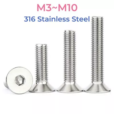 316 Stainless Steel Hexagon Hex Socket Flat Countersunk Head Screws Bolts M3~M10 • $4.59