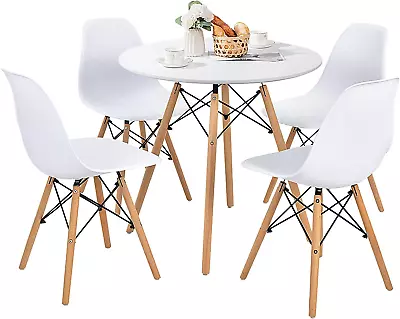 5-Piece Dining Table Set Modern Round 31.5  D Dining Table & 4 DSW Chairs W/Sol • $289.99