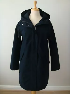 M&S Ladies Stormwear Navy Hooded Raincoat Generous Size 8 Excellent Condition • £20