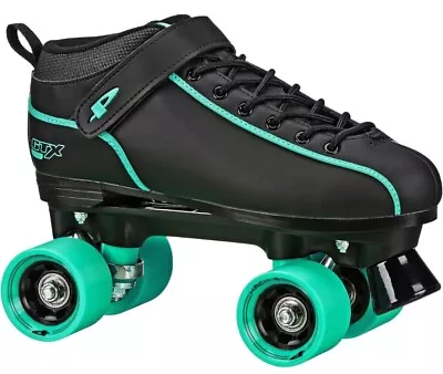 Pacer GTX500 Black /Teal Quad Roller Indoor Speed Skates Size 8 Men Womens 9 NEW • $71.99