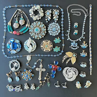 Vintage Blue Crystal Jewelry Lot Juliana Beau Jewels Coro Monet Weiss Bogoff Z70 • $34
