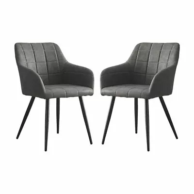 2pcs Luxury Dining Chairs Faux Leather Padded Seat Armchair Metal Legs Tub Chair • £113.99