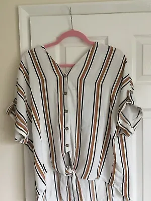 £5.99 • Buy Ladies George  Top Size 16 Multi Coloured Stripe Button Front With Tie