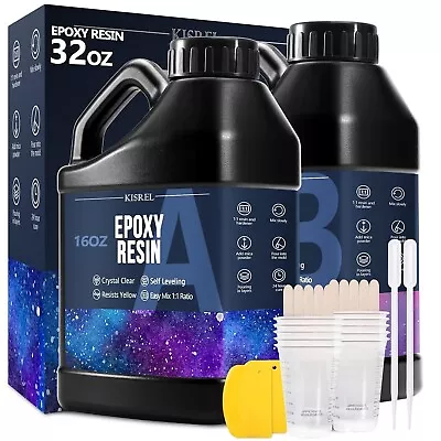 Epoxy Resin 32OZ - Crystal Clear Epoxy Resin Kit - No Yellowing No Bubble • $26.99