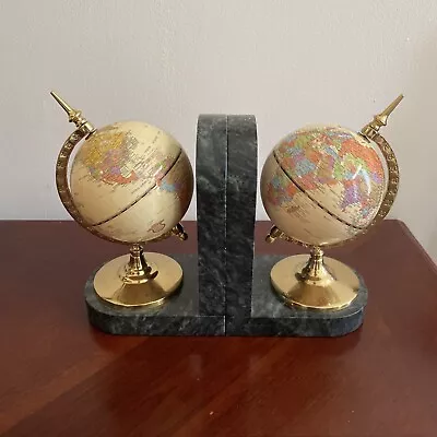 Unique Art 8  Pair Of World Globe Bookends Green Marble Stand • $50