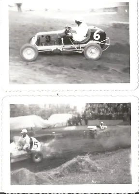$5 • Buy Lot Of 2 - Midget Race Cars At Track, 1940-50s Vintage Snapshots - B/W Photos