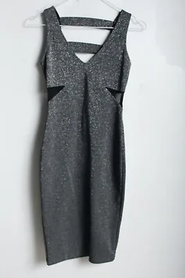 Miss Selfridge Womens Shimmery Mesh Side Bodycon Dress - Silver - Size 6 (z-t8) • £4.99