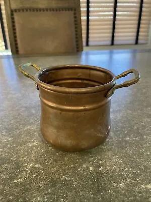 Vtg Solid Copper Mini Pot Brass Handles Handmade Turkey Houston International • $12.99