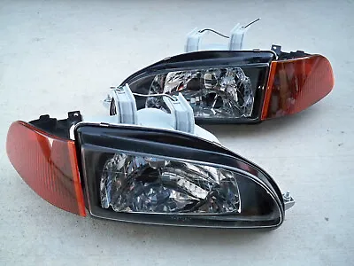 For Honda Civic EG EJ JDM Black Headlights Smoked Amber Corners + SiR City Light • $139.99