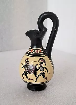 Miniature Pitcher Clay Pottery Ancient Greece Achilles & Hector Duel 5.5  High • $8.50