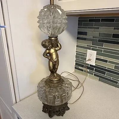 Vintage Vianne VV Cherub Table Lamp With Gold Embossed Globe Made In France MCM • $150
