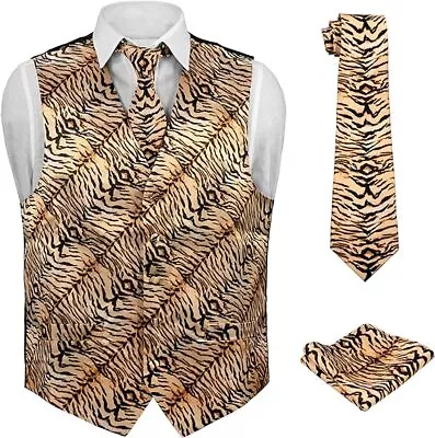 Concitor Mens Dress Vest Animal Skin Space Pattern Avocado Necktie Hanky Set • $29.95