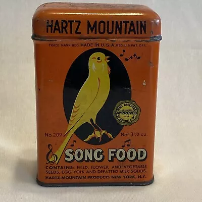 Vintage Hartz Mountain Products 3.5oz Song Food Orange Empty Metal Tin With Lid • $18.99