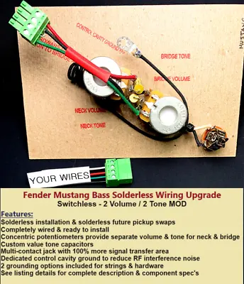 PJ Mustang Bass Solderless Switchless Wiring Upgrade + 2 Vol /2 Tone/.050 Cap • $139