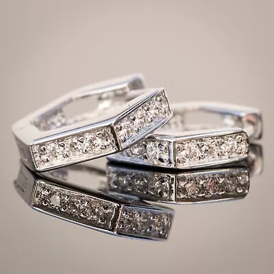 Men's Iced Sterling Silver Small Cz Hoop Huggie Clip Earrings • $16.99