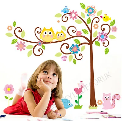 £5.99 • Buy Swirl Flower Tree Owls Wall Stickers Decal Art Nursery Kids Bedroom Decor Animal
