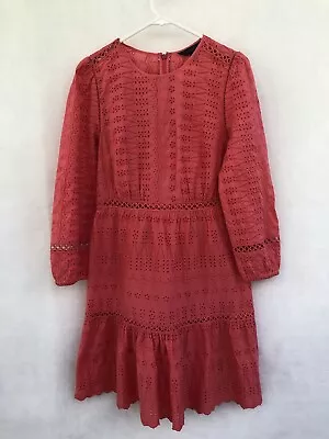 J. Crew Gorgeous Cotton Pink Lace Eyelet  Tiered Dress Size 0 XS 8 • $69