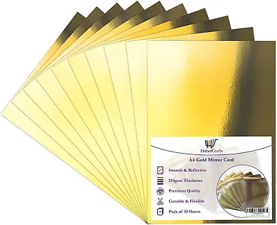Gold Mirror Card A4 Gold Card Metallic Mirror Board Thick 250Gsm Card Shiny Gold • £8.38