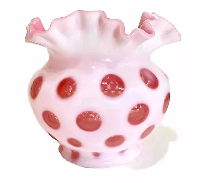 Fenton Cranberry Opalescent Coin Dot 5” Round Bulbous Vase • $45
