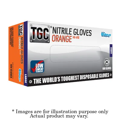 New THE GLOVE COMPANY Orange Hi-Vis Nitrile Gloves 100 Pack Large 160033 • $67.30