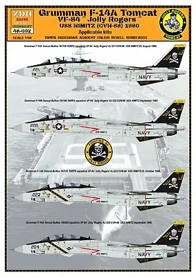 1/48 ZDH Decals 48-002 Grumman F-14A Tomcat VF-84 Jolly Rogers USS NIMITZ 1980 • $19