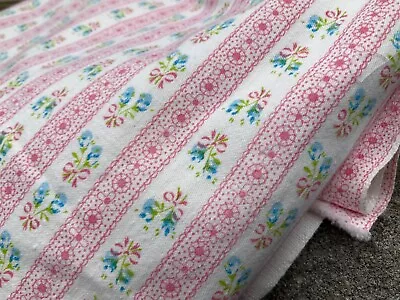 VINTAGE PILLOW TICKING 84 By 28” Pink Blue Floral Sturdy Cotton Twill Fabric • $20