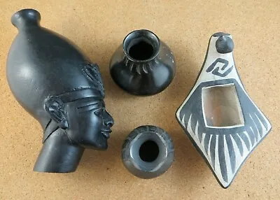 Egyptian Lot Black Stone Osiris Pharaoh Head Bust 2 Carved Mini Pots & Oil Lamp  • £173.68