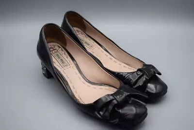 Authentic Miu Miu Black Patent Leather Crystal Heel Detail Shoes Sz 38.5 • $30