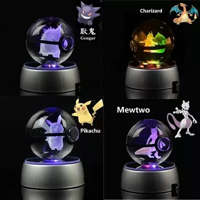 Pokemon 3D Crystal Ball Pikachu Gendar Eevee Mew Charizard Figure Model • $38