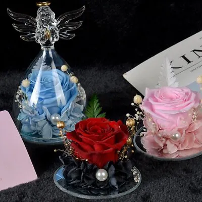 $28.02 • Buy Rose In Glass Dome Eternal Forever Flower With Angel Statue Valentine's Day Gift