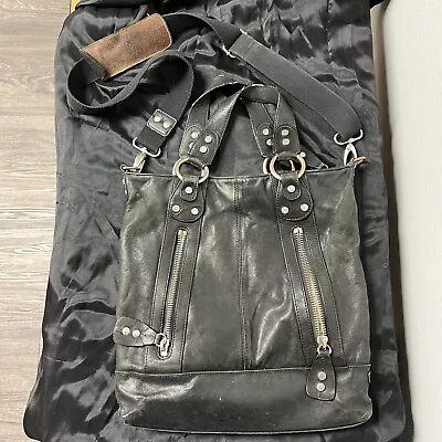 Ellington Eva Tote Black Italian Glazed Lamb Leather Purse Crossbody Bag • $65