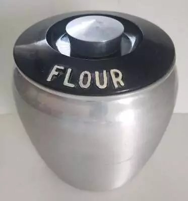 Vintage Mid Century Silver Metal Flour Canister With Lid MCM Kromex 8  • $25.16