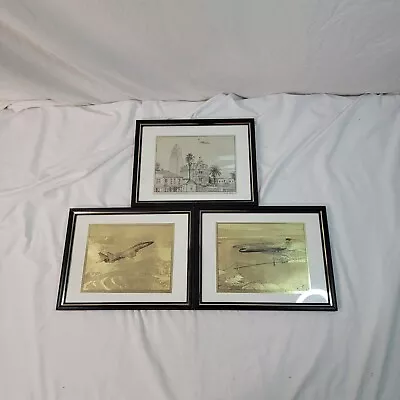 Vintage Gold & Sliver Framed Foil Etched Art Lot F-15 DC-9 R.G. Smith Akimoto • $17