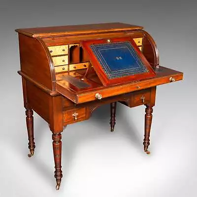 Antique Roll-Top Desk English Bureau Aesthetic Period Victorian Circa 1880 • $3672.90