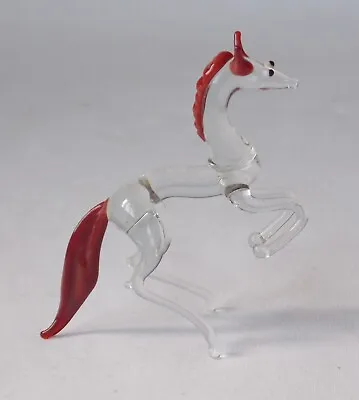 Vintage Murano Hand Blown Glass Horse  Clear Glass With Couloured Mane & Tail • £12.99