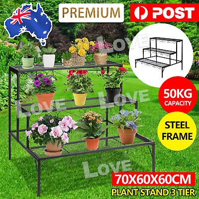 $52.85 • Buy Levede Plant Stand 3 Tier Rectangle Metal Flower Pot Planter Corner Shelf Black