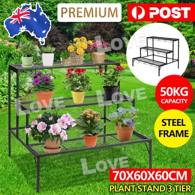 $52.85 • Buy Levede Plant Stand 3 Tier Rectangle Metal Flower Pot Planter Corner Shelf Black