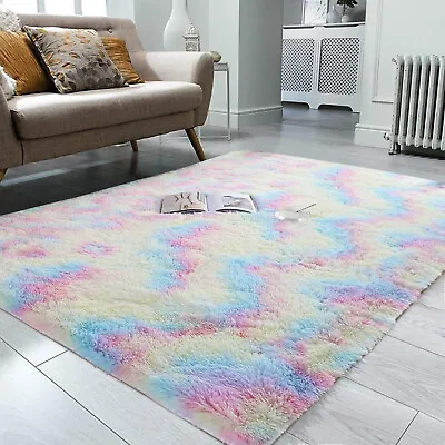 Thick Large Anti Slip Shaggy Rugs Soft Fluffy Rug Living Room Bedroom Carpet Mat • £17.99