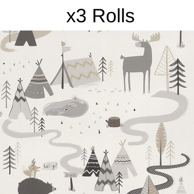 £39.99 • Buy X3 Rolls Kids Indian Forest Adventures Wallpaper Cream Chrome Smooth Finish