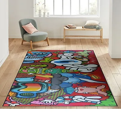 Graffiti Street Graffiti Rug Graffiti Patterned Rug Colorful Rug Abstract Ar • $49