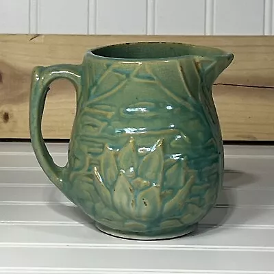 Beautiful Vintage Antique Green Unmarked McCoy Stoneware Pitcher Water Lilies • $20.50