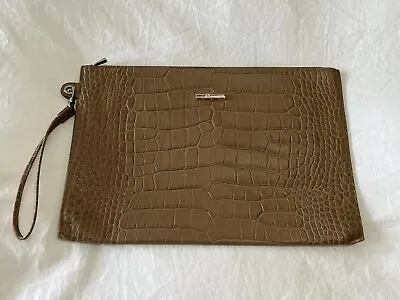 Longchamp Men's Or Women’s Leather Clutch Wristlet Bag | Beige Croc Print • $59.99