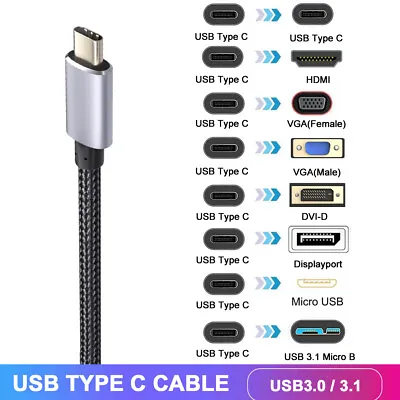 $9.99 • Buy USB Multiport Adapter USB-C Cable To HDMI VGA Thunderbolt 3 To DVI Displayport