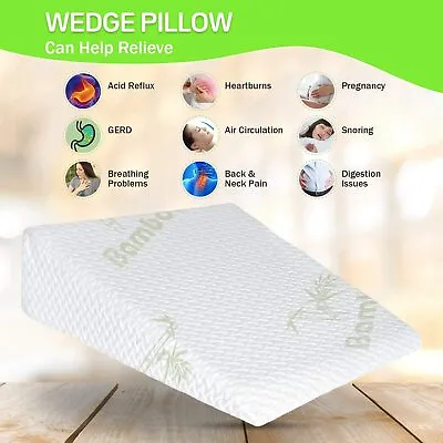 £19.99 • Buy Bamboo Cover Bed Wedge Pillow Acid Reflux Flex Foam Orthopaedic Back Support