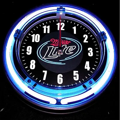 MILLER LITE #1 LOGO - 11  Blue Neon Wall Clock  • $84.99