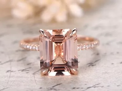 2 Ct Emerald Cut Lab-Created Morganite Women Engagement Ring 14k Rose Gold Over • $95.75