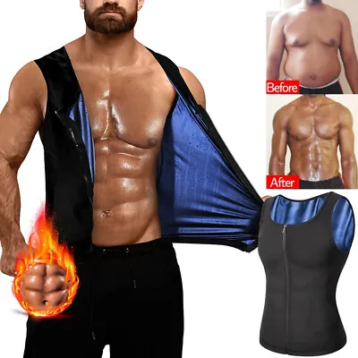 Men Slimming Body Shaper Waist Trainer Sauna Sweat Tank Top Gym Weight Loss Vest • £6.79