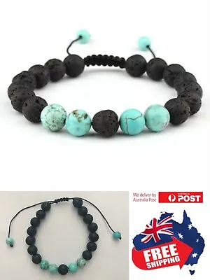 $6.95 • Buy Adjustable Turquoise Natural Oil Diffuser Chakra Lava Bracelet Healing Bead 1pc 